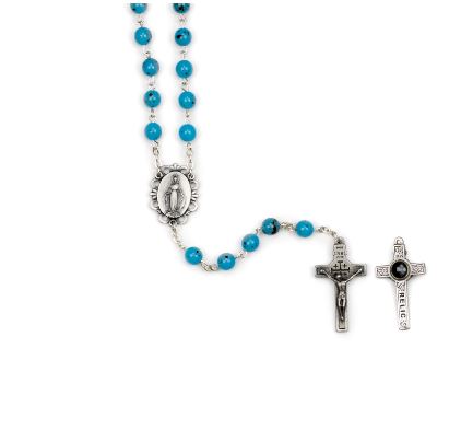 BLUE ROSARY WITH RELIC