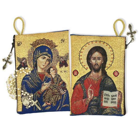 VIRGIN of PERPETUAL HELP / CHRIST the TEACHER ICON ROSARY POUCH