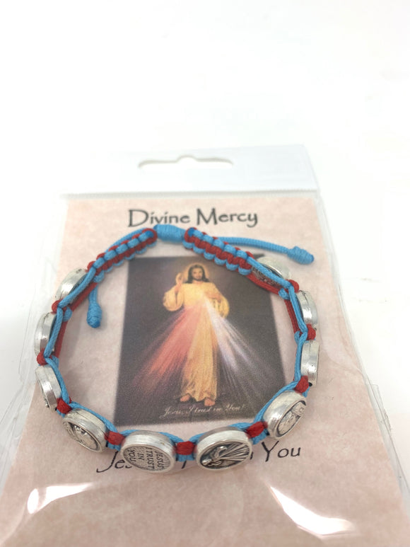 DIVINE MERCY  BLUE/RED CORD BRACELET