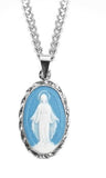 LIGHT BLUE STERLING SILVER CAMEO MIRACULOUS MEDAL