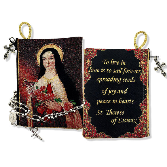 ST THERESE of LISIEUX TAPESTRY ROSARY POUCH