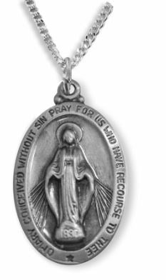 1-1/4 INCH PEWTER ANTIQUED OVAL MIRACULOUS MEDAL