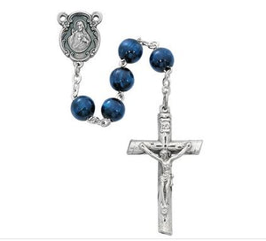 BLUE WOOD SILVER OX ROSARY