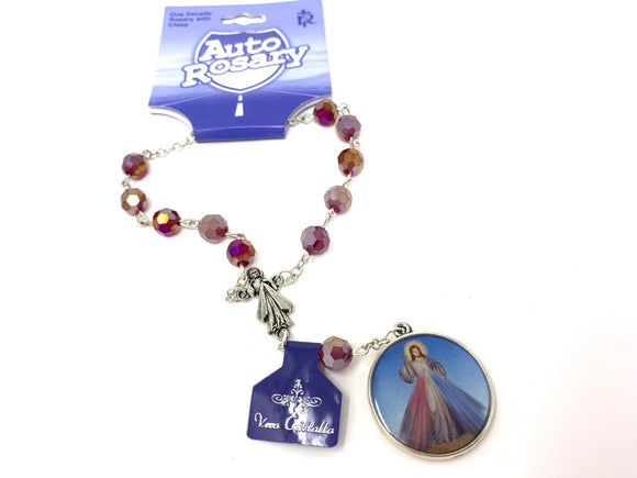 DIVINE MERCY AUTO CHARM (ONE DECADE ROSARY WITH CLASP)