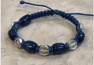 BLUE WOOD BRACELET WITH MIRACULOUS MEDALS
