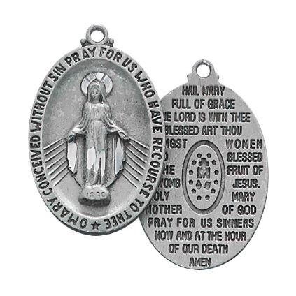 PEWTER MEDAL WITH MIRACULOUS MEDAL/HAIL MARY