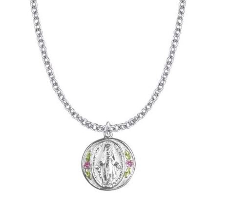 STERLING SILVER MIRACULOUS MEDAL WITH FLOWERS