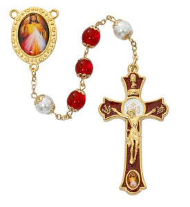 8MM DIVINE MERCY RED ROSARY