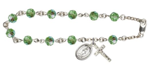 PERIDOT ROSARY BRACELET WITH MIRACULOUS MEDAL AND CRUCIFIX
