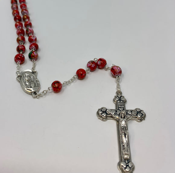 7MM RED GLASS ROSARY