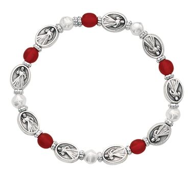 RED AND PEARL DIVINE MERCY BRACELET