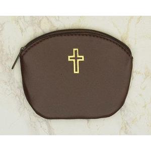 BROWN ROSARY CASE W/ CROSS