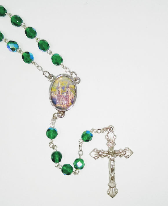 GREEN BEAD ROSARY-HOLY HILL MEDAL