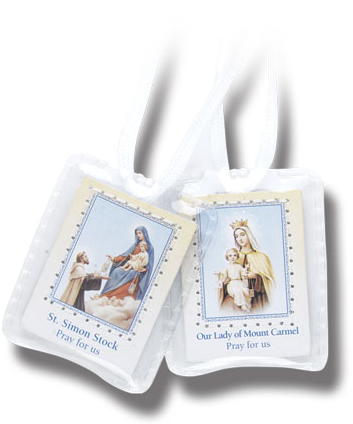 LAMINATED BROWN SCAPULAR WITH WHITE CORDS