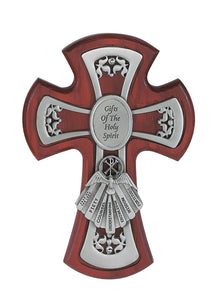 6" CHERRY STAINED CROSS - GIFTS OF THE HOLY SPIRIT